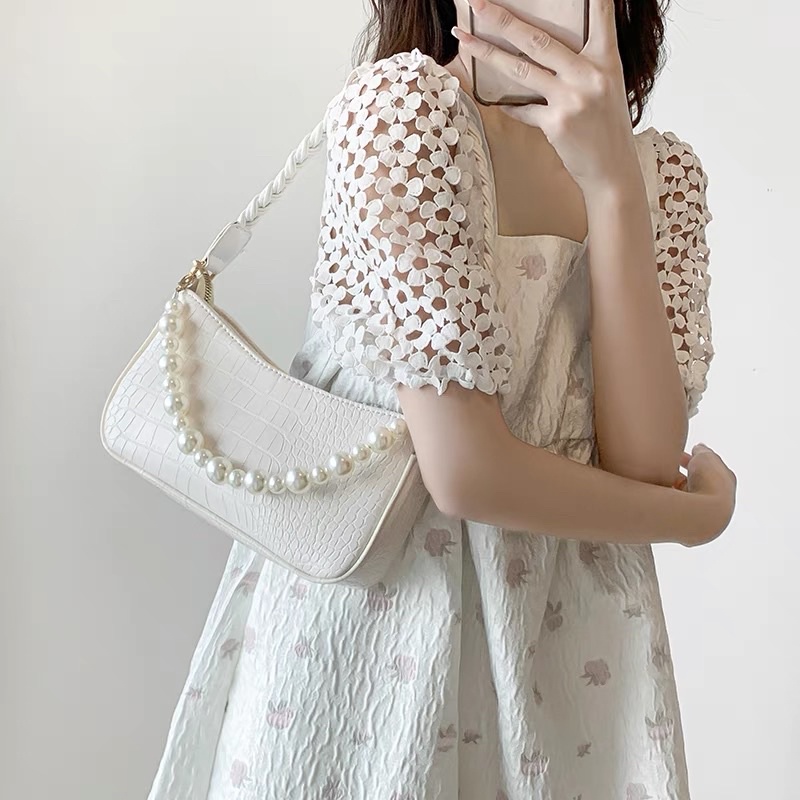 Túi đeo chéo chuỗi ngọc thời trang 3 dây đeo hoạ tiết vân thời trang