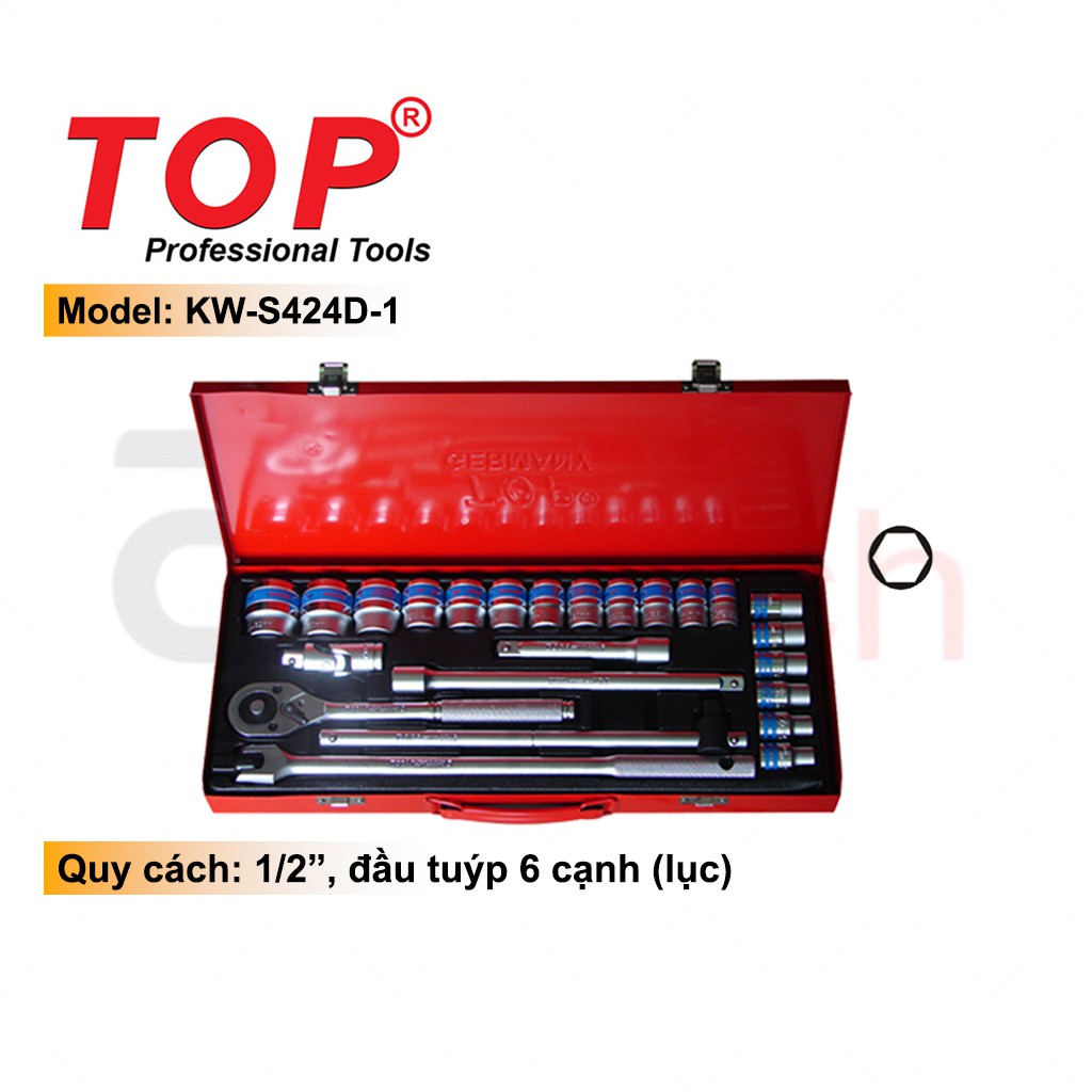 Bộ Tuýp 24 Chi Tiết Đức ( Lục ) Hệ Mét TOP - KW-S424D-1