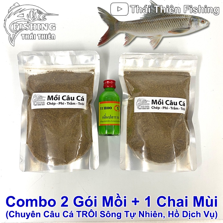 Combo 2 Gói Mồi, 1 Chai Tinh Mùi Thái Lan Dùng Câu Cá Trôi