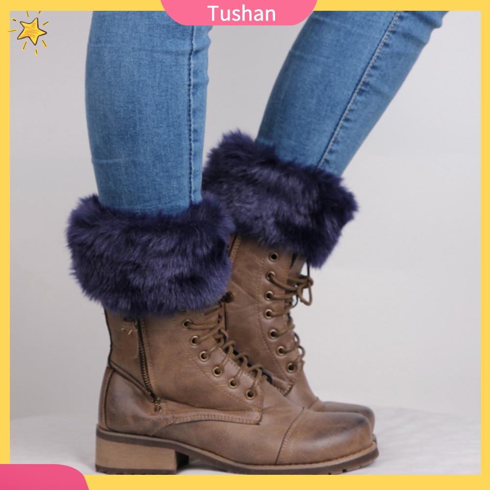 TUSH Winter Women Warm Faux Fur Crochet Knit Leg Warmers Boot Socks Toppers Cuffs