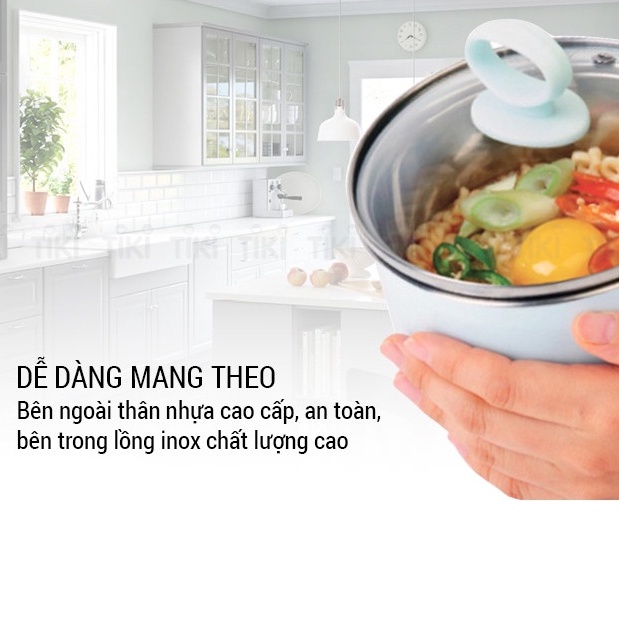 [Nồi Lẩu Uyên Ương] Ca Nấu Mì - Nồi Lẩu Điện Mini Đa Năng Siêu Tốc 1.8 Lít Kèm Xửng Hấp
