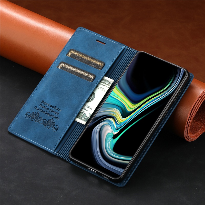 Ốp Điện Thoại Da Lật Mềm Nam Châm Màu Đỏ Rượu Có Ngăn Đựng Thẻ Cho Samsung S22 S21 S20 FE Ultra Plus