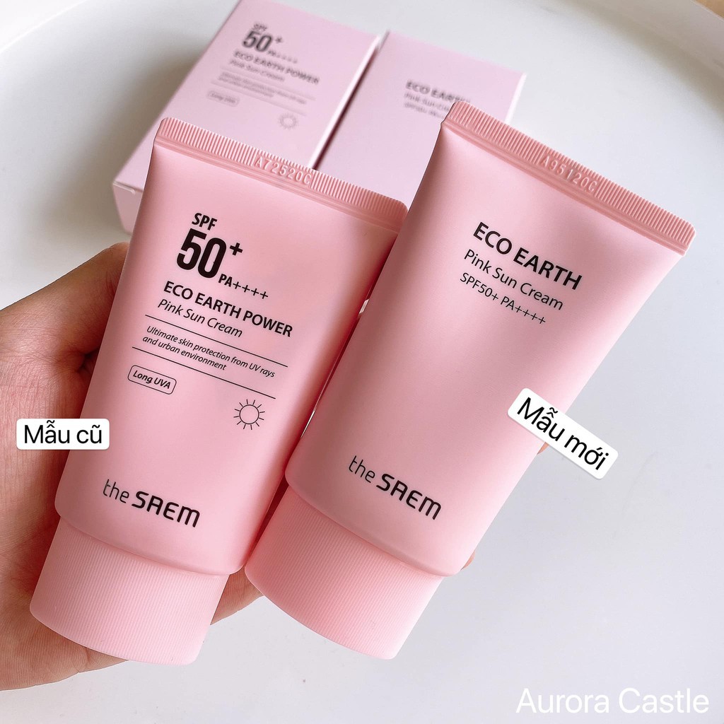 Kem Chống Nắng The Saem Eco Earth Power Pink Sun Cream (SPF 50+/PA)++++ (50ml) - Nâng Tone Nhẹ Nhàng, Cho Mọi Loại Da