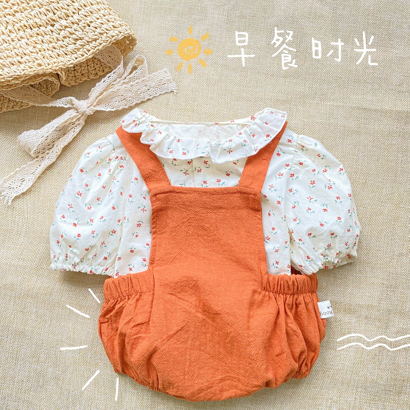 Set áo sơ mi thô kèm body yếm túi cho bé gái MINTSCLOSET sơ sinh 1 2 tuổi - BS6028