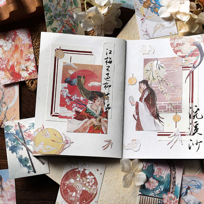 Sổ sticker cổ trang - trang trí sổ tay - ánh nhũ - ánh kim - Nam Phong Giải Ý - 40 x 60 mm - 50 tờ