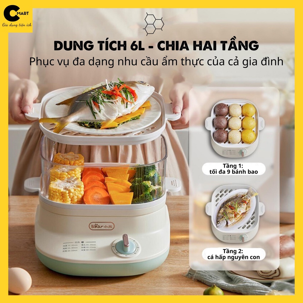 Nồi Hấp Hai Tầng Bear DZG-C60W9 Chính Hãng Dung tích 6L [CMART_GIA DỤNG TIỆN ÍCH]