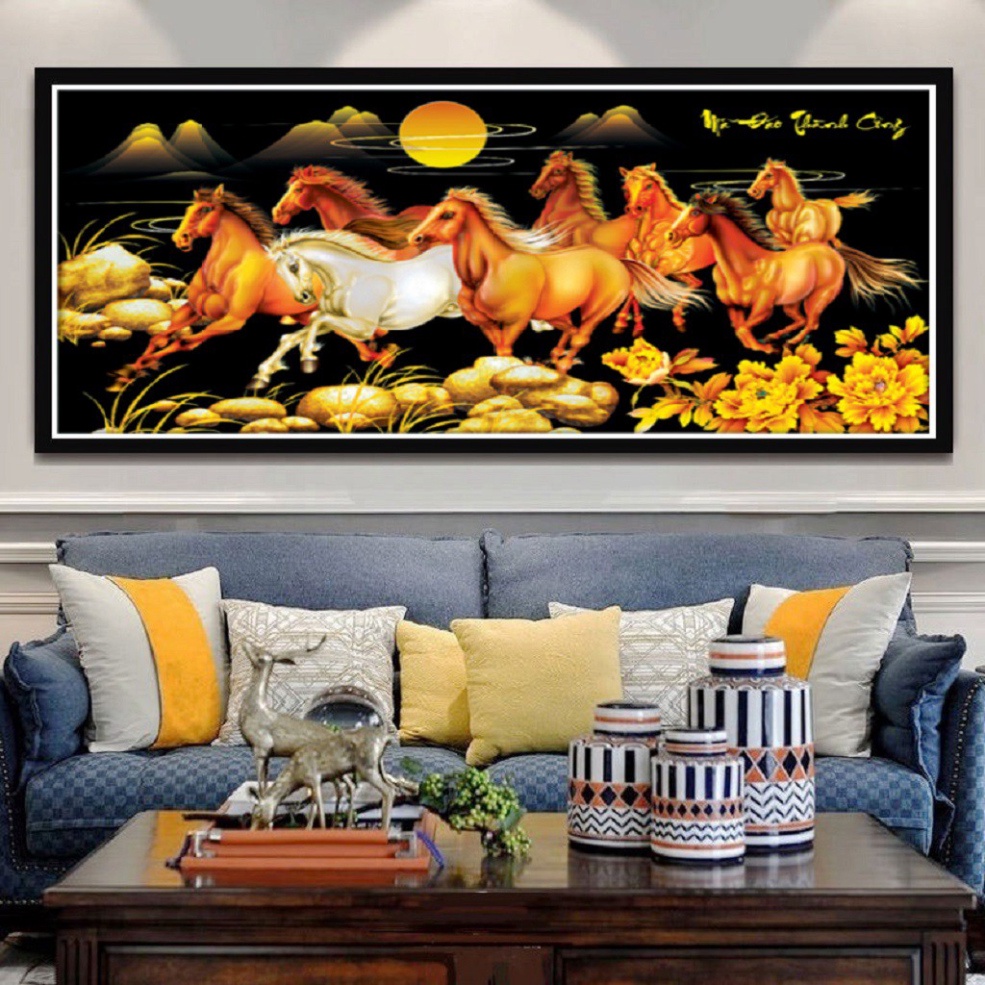 Tranh đính đá mã đáo thành công KT:180x85cm. Tranh gắn đá chưa gắn.