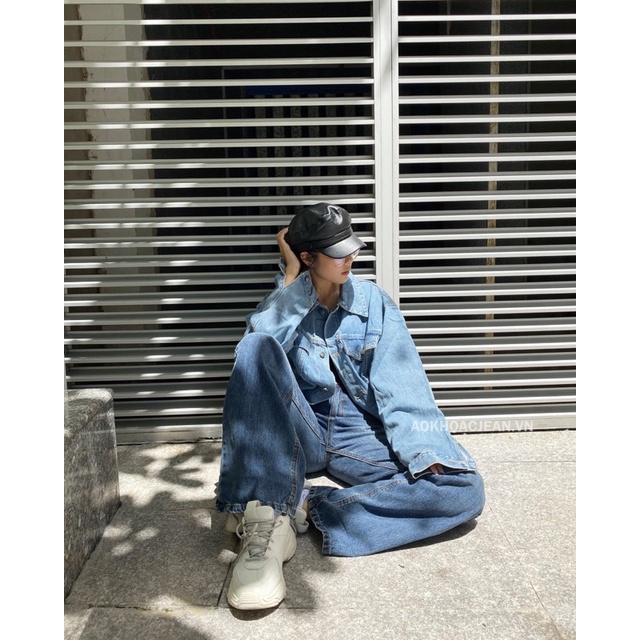 Áo Khoác Jean denim form rộng unisex Xanh Vintage dành cho nam nữ , áo có 6 túi và túi trong