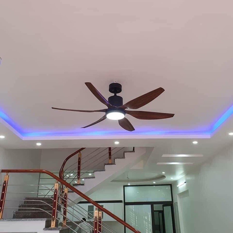 Quạt Trần 6 Cánh Vân Gỗ nâu hàng Cao Cấp động cơ lõi đồng 100%