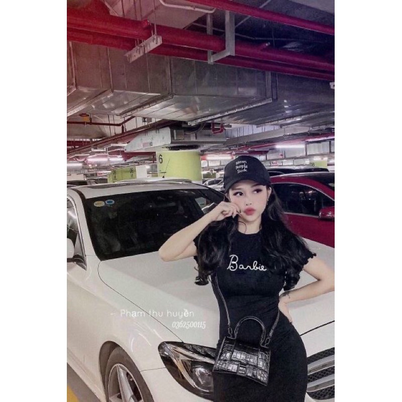 Đầm body cuốn biên tay ngắn ,đầm thêu chữ babie