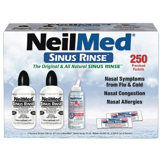 [Hàng Mỹ] Bộ Nước Rửa Mũi NeilMed Sinus Rinse - 1 xịt, 2 Bình &amp; 250 gói muối- USA Chính Hãng -