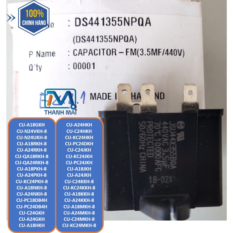 Tụ quạt dàn ngoài Máy lạnh Panasonic A18GKH // N24VKH-8 // N24UKH-8 // A18RKH-8 // A24RKH-8 //QA18RKH-8


