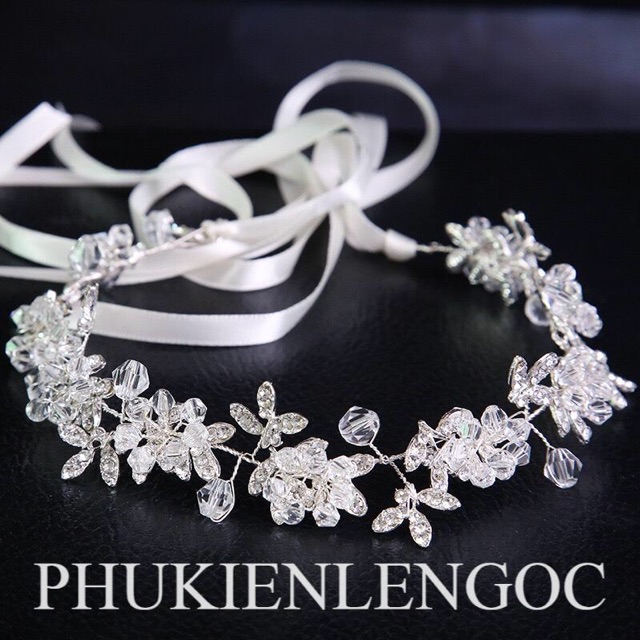 Dây đá cài tóc cô dâu siêu hot hit màu trắng
