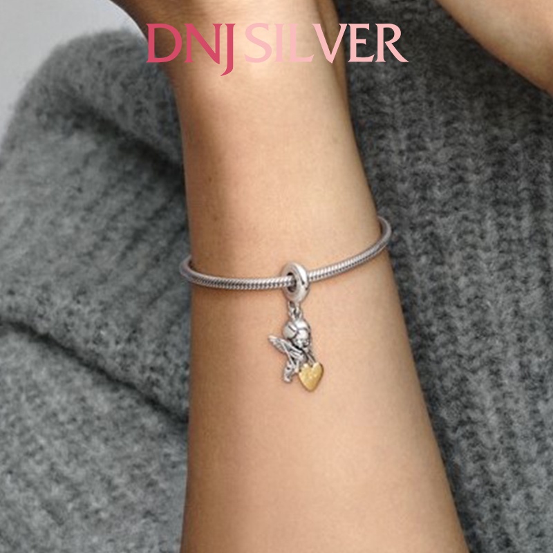 Charm bạc 925 cao cấp, hàng chuẩn bạc - Charm Cupid &amp; You Heart thích hợp để mix vòng tay charm - DN191