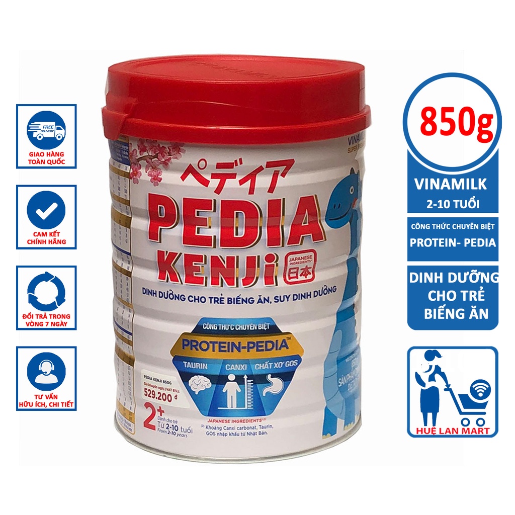 Sữa bột Vinamilk pedia kenji dinh dưỡng cho trẻ biếng ăn, suy dinh dưỡng số 2+ hộp 850g