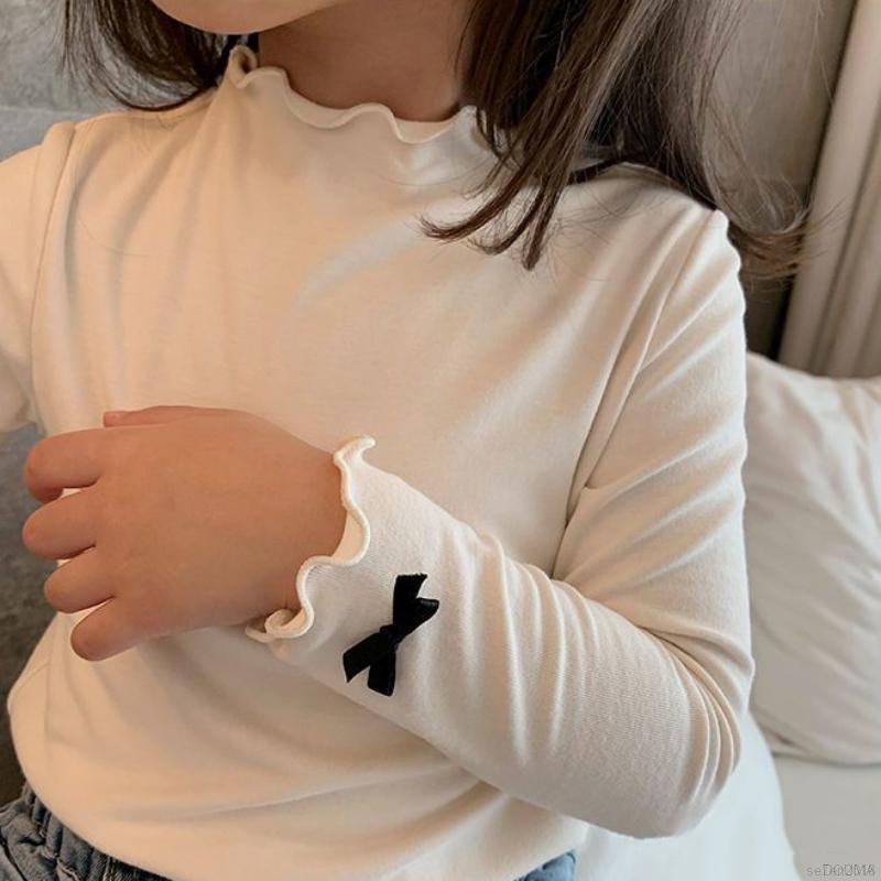 Áo thun cotton tay dài màu trơn thời trang dễ thương cho bé gái