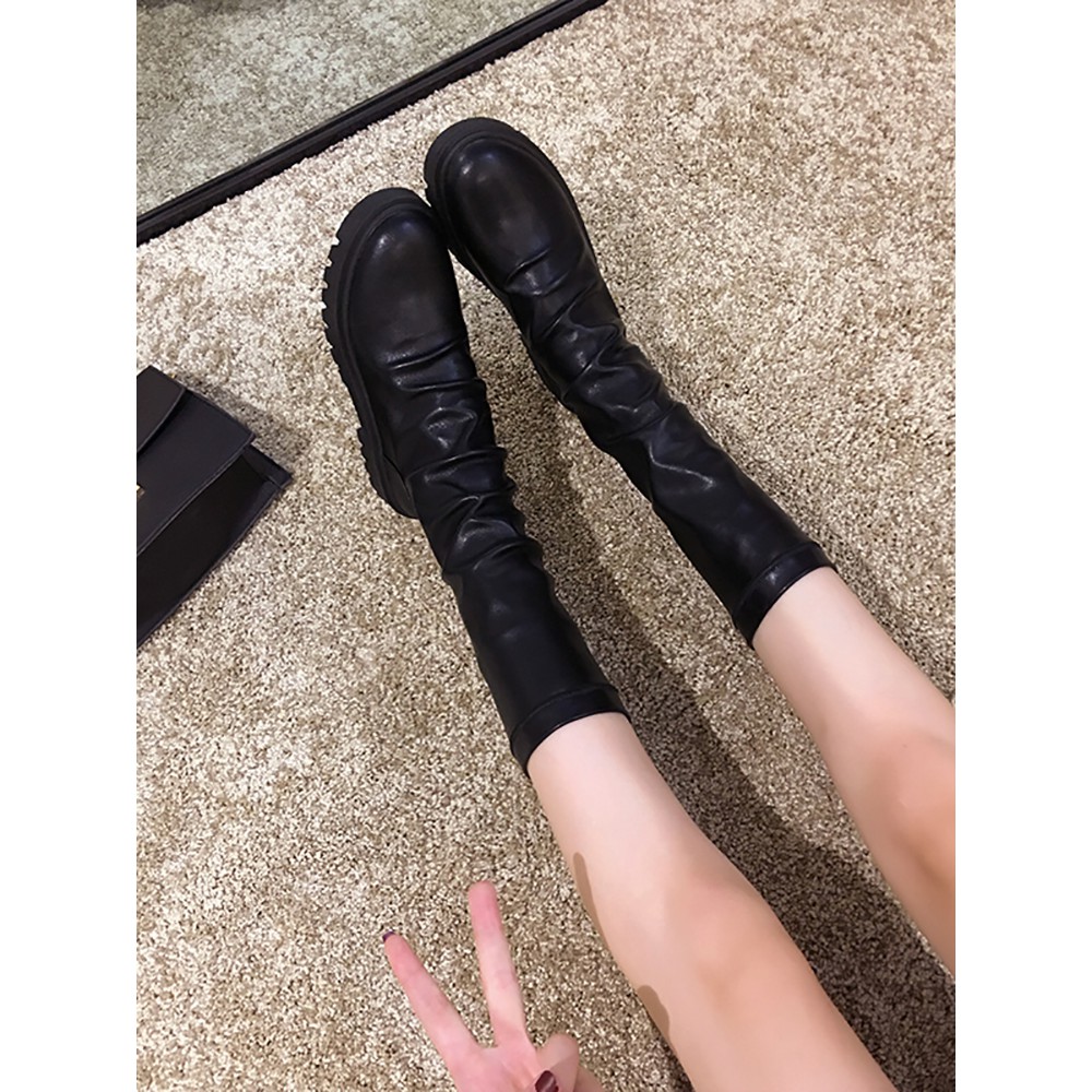 Order - Giày bốt,boot da nhăn đế 4,5cm phong cách All Black, Ulzzang (Có ảnh thật) | BigBuy360 - bigbuy360.vn
