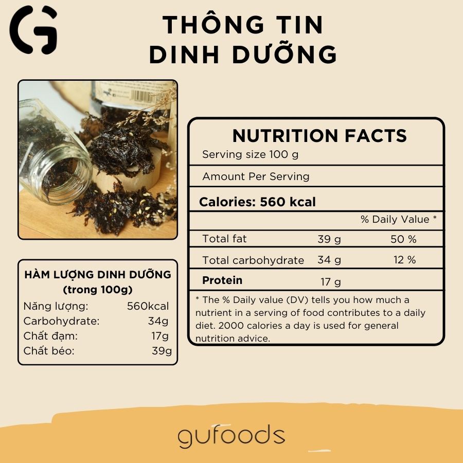 Snack rong biển sấy giòn GUfoods - Giòn ngon &amp; Giàu dinh dưỡng (50g/100g)