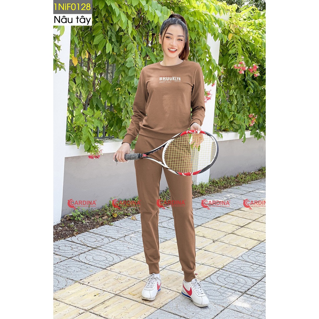Bộ nỉ nữ CARDINA chất cotton da cá cao cấp dáng thể thao in chữ trẻ trung năng động 1NiF01