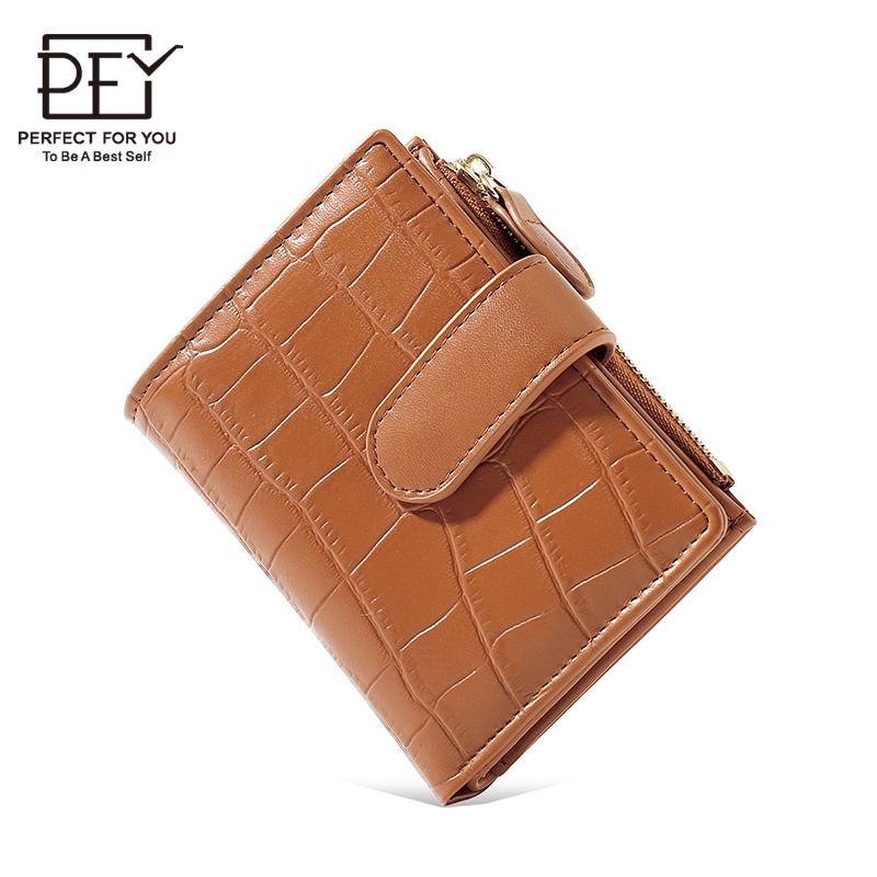 Ví gấp PERFECT FOR YOU Y8827 dáng ngắn thời trang có ngăn đựng thẻ/ xu họa tiết da cá sấu nhỏ gọn