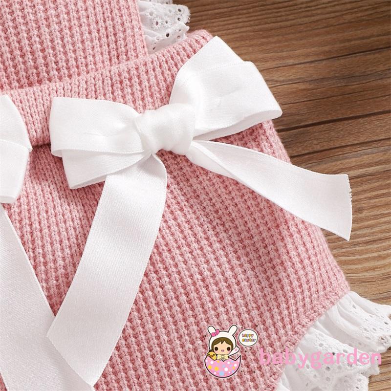 Bộ Áo Liền Quần Dệt Kim Sát Nách Phối Bèo Đính Nơ Màu Sắc Tương Phản Kèm Mũ Xinh Xắn Cho Bé Gái 0-18 Tháng Tuổi