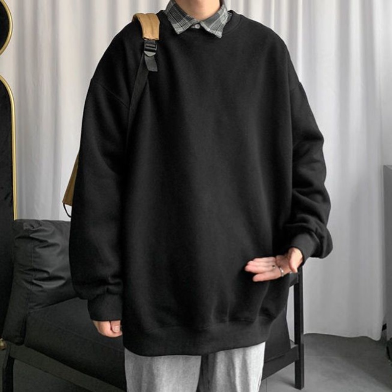 Áo thun tay dài cổ tròn màu trơn phong cách Hàn Quốc màu trơn dày dặn ấm áp size M-5XL 4XL cho nam