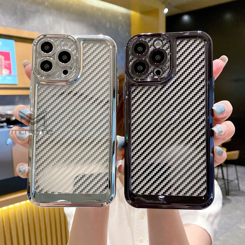 Ốp Điện Thoại Silicon Sợi Carbon Trong Suốt Chống Sốc Cho IPhone 13 11 12 Pro Max XR X XS XSMAX 7 8 Plus