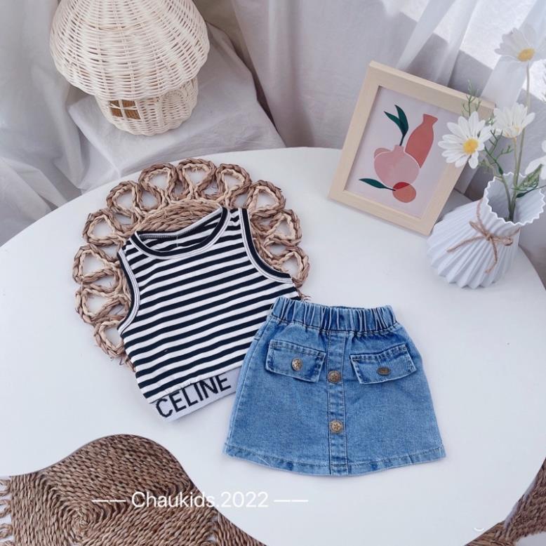 Set áo CE.LI bo viền + cv jean bé gái
