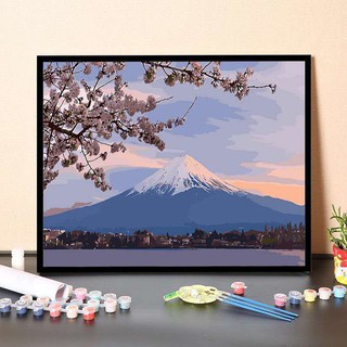 Tranh tô màu theo số☬tự làm sơn dầu kỹ thuật số phong cảnh hoa tùy chỉnh tranh mini núi Phú Sĩ hoa anh đào bằng tay Tô m