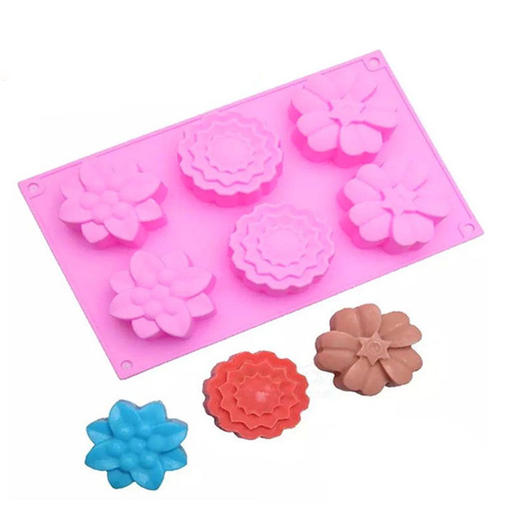 Khuôn Làm Bánh Trung Thu / Thạch Rau Câu 6 Ngăn Hình Hoa 3D Bằng Silicone
