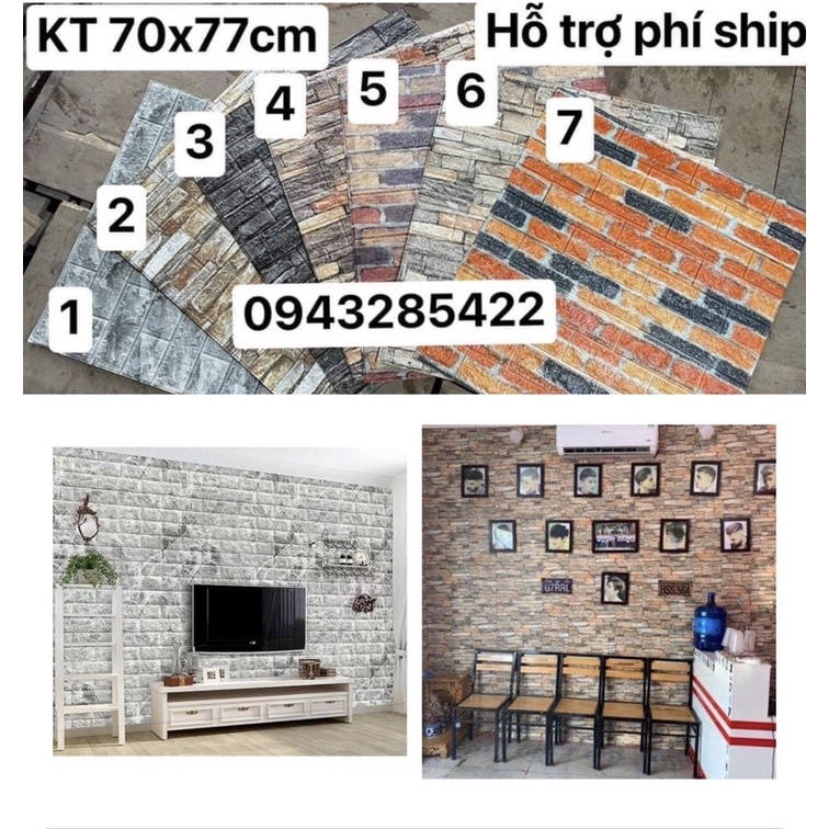 Xốp dán tường 3D giả đá, gạch cổ khổ lớn 70x70cm