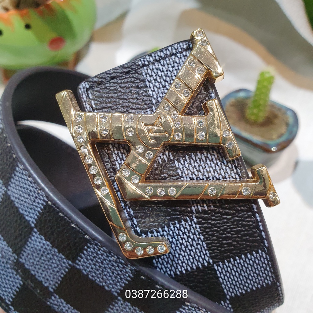 Thắt lưng nam, dây lưng lv thời trang, dây nịt nam cao cấp, mặt kim loại đính đá trẻ trung sành điệu