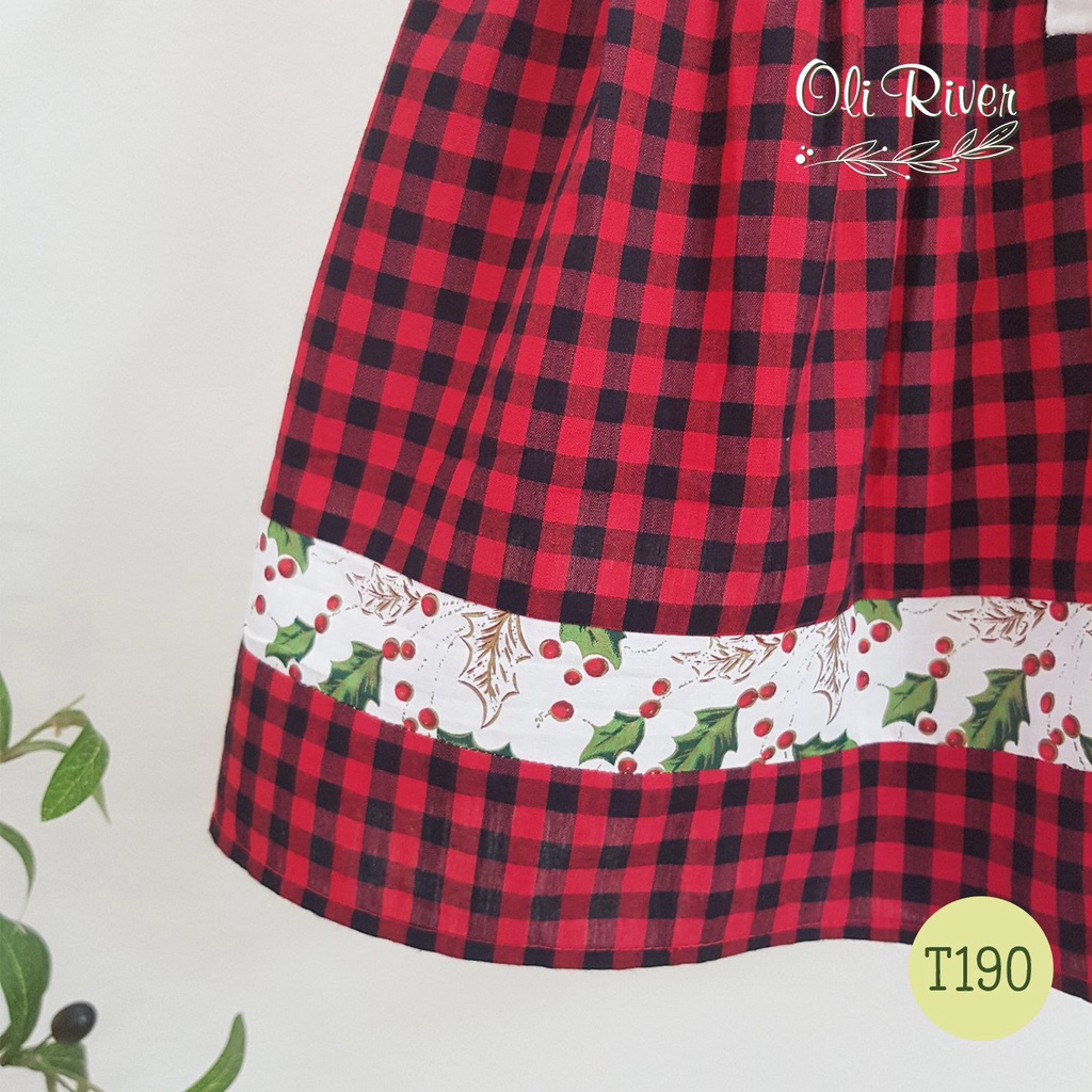 (1-&gt;10 tuổi) Váy đầm caro đỏ họa tiết hoa lá chuẩn hãng Oli River (T190)
