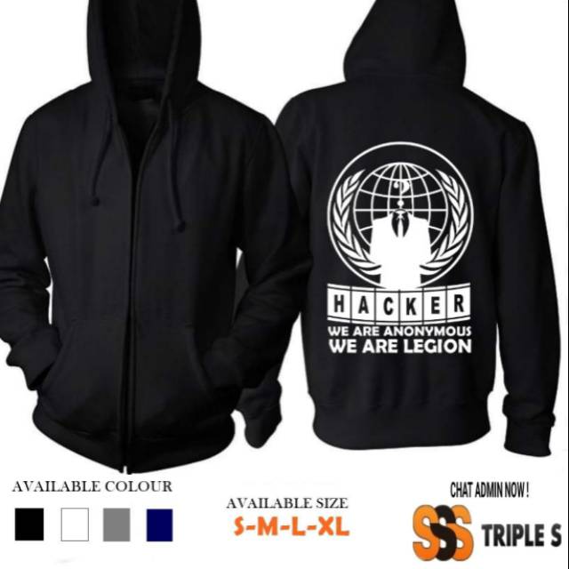 Áo Khoác Hoodie Phối Khóa Kéo In Chữ Hacker We Are Anonymous We Are Legion Cá Tính