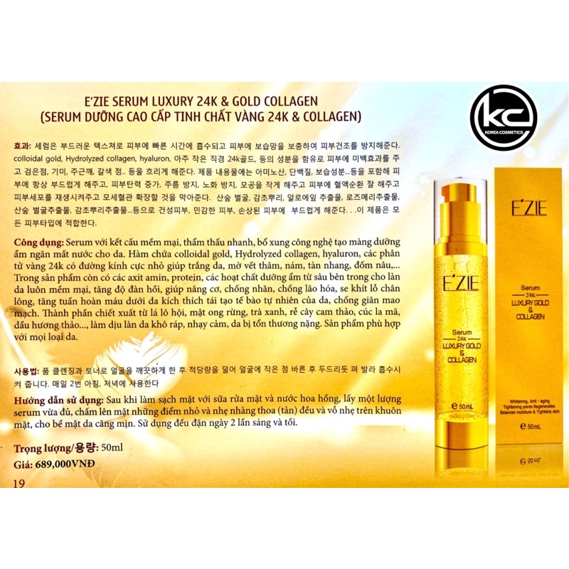 SERUM EZIE TINH CHẤT EZIE VÀNG 24KK & COLLAGEN CAO CẤP
