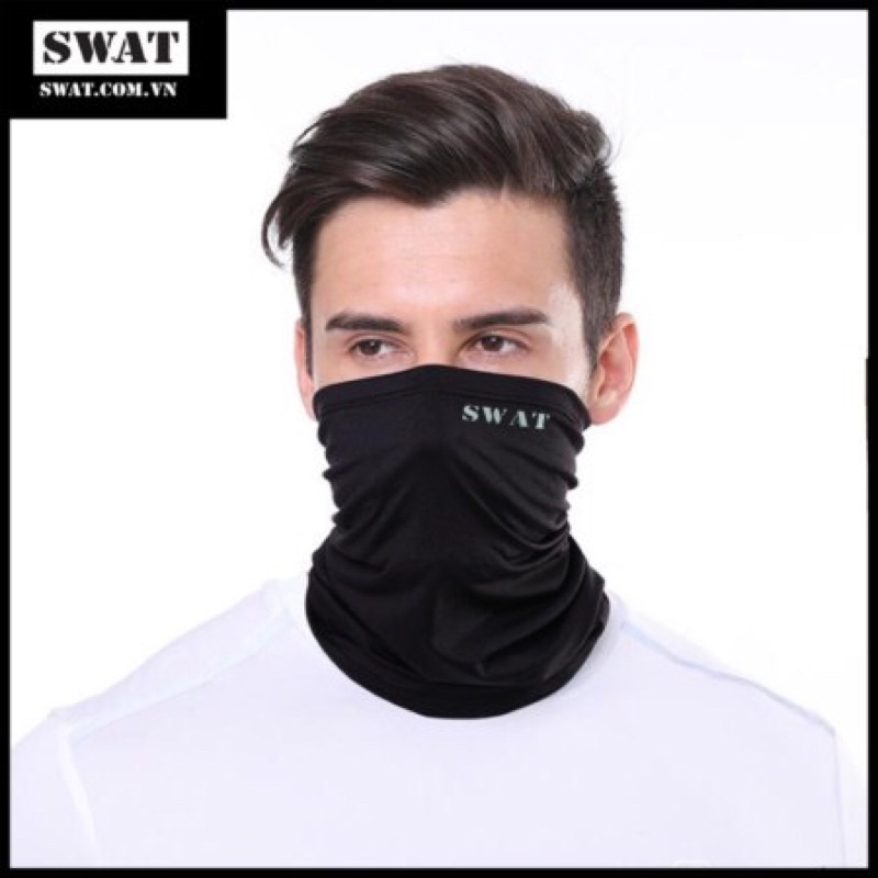 Có lọc không khí - SWAT X2 Khăn trùm đầu khẩu trang ninja chống nắng nam nữ cao cấp phượt đa năng trơn một màu đen xám