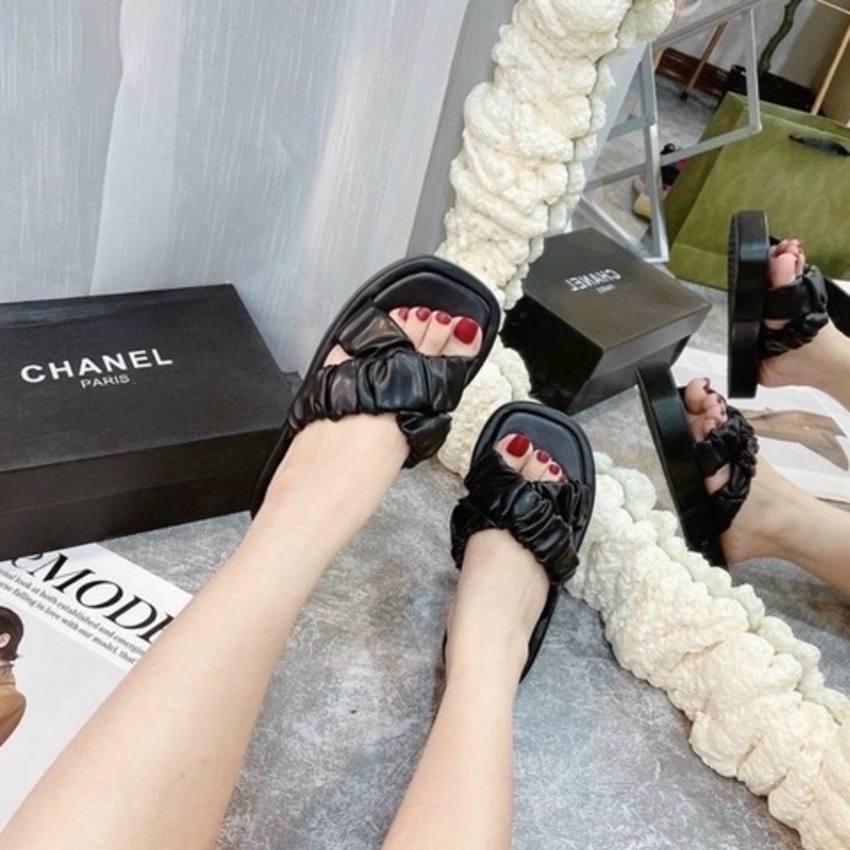 Dép nữ QUAI CHÉO NHÚN BÈO da mềm đế xuồng cao 2p mẫu mới siêu xinh GURI