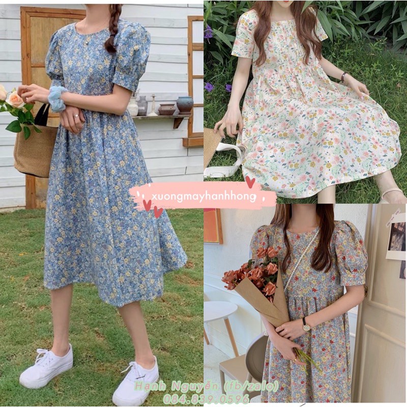 Váy babydoll chất thô quảng châu, váy hoa Ulzzang cực xinh - Xưởng May Hạnh Hồng