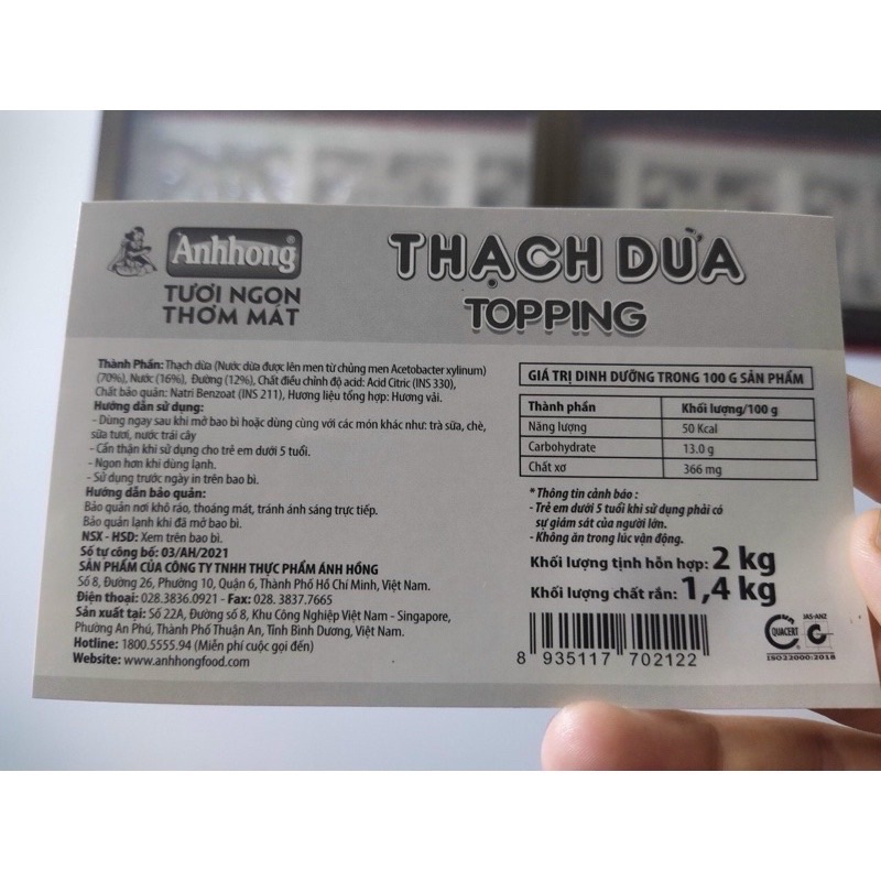 Thạch dừa Ánh Hồng - (Topping trà sữa, trà hoa quả rất giòn ngon) bịch 2kg