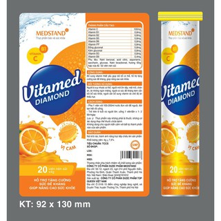Viên Sủi Vitalcare Diamond - Vitamin Tổng Hợp, Vitamin C, Giải Nhiệt, Tăng Sức Đề Kháng (Tuýp 20 Viên)
