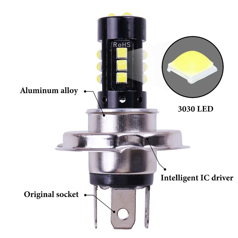 Đèn Pha Led H4 P15D Ba20D Cob 3030 15smd Hi / Dc 12v