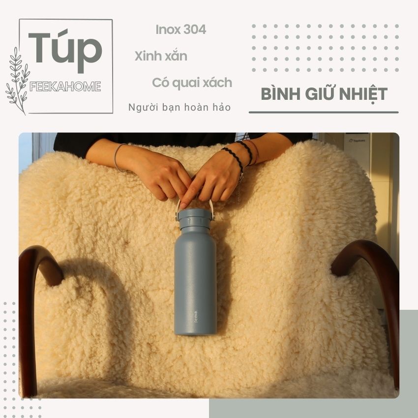Bình đựng nước giữ nhiệt FEEKA dễ thương, bình giữ nhiệt Inox 304 cao cấp 500ml