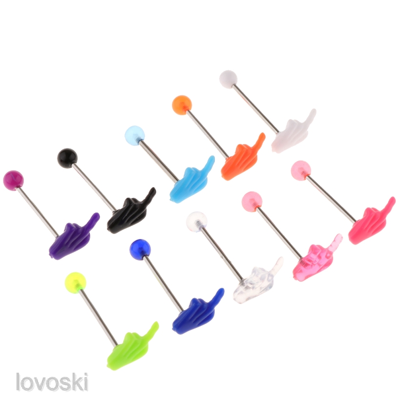 Set 10 Khuyên Lưỡi / Cằm / Môi Bằng Thép Không Gỉ