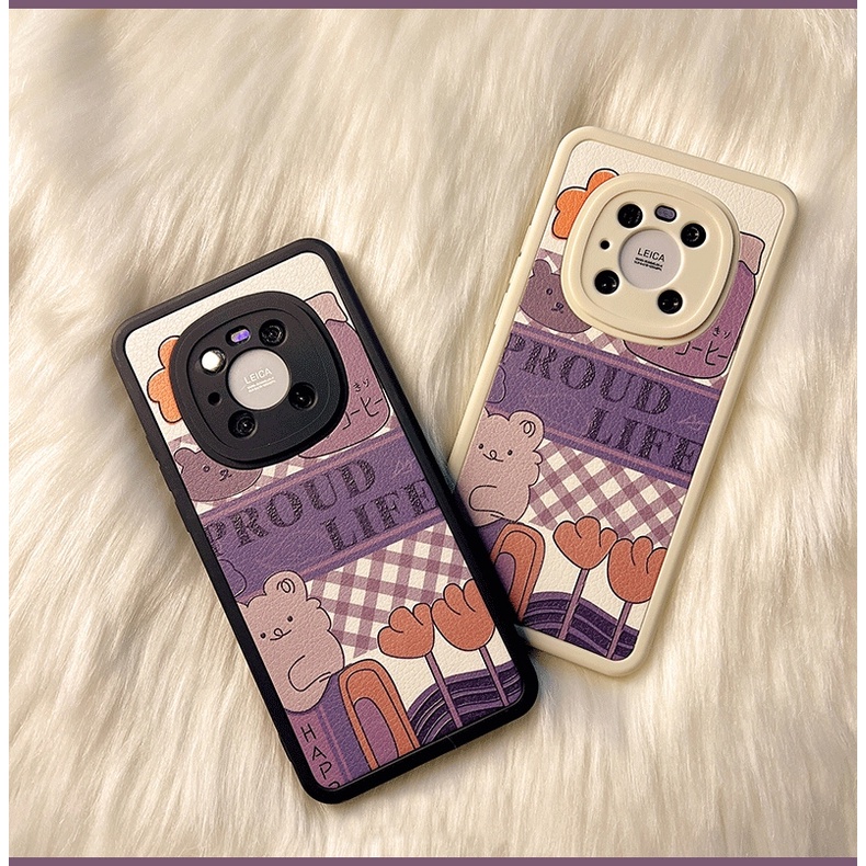 OPPO Reno 7 Z 6 5 Pro 4G 5G A53 A33 A15 A15S A52 A72 A92 A7 A5S A12 A11K A9 A5 2020 F11 Reno7 Reno6 Reno5 Cartoon Lattice Bear High Quality Lambskin Fine Hole Lens Protection Soft Phone Case Cover KQ 21