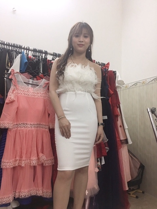Đầm cúp ngực lông vũ