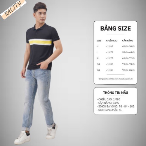Áo Phông Nam có cổ bẻ đẹp tay ngắn thun cotton kẻ ngang RACITY AT128 | BigBuy360 - bigbuy360.vn