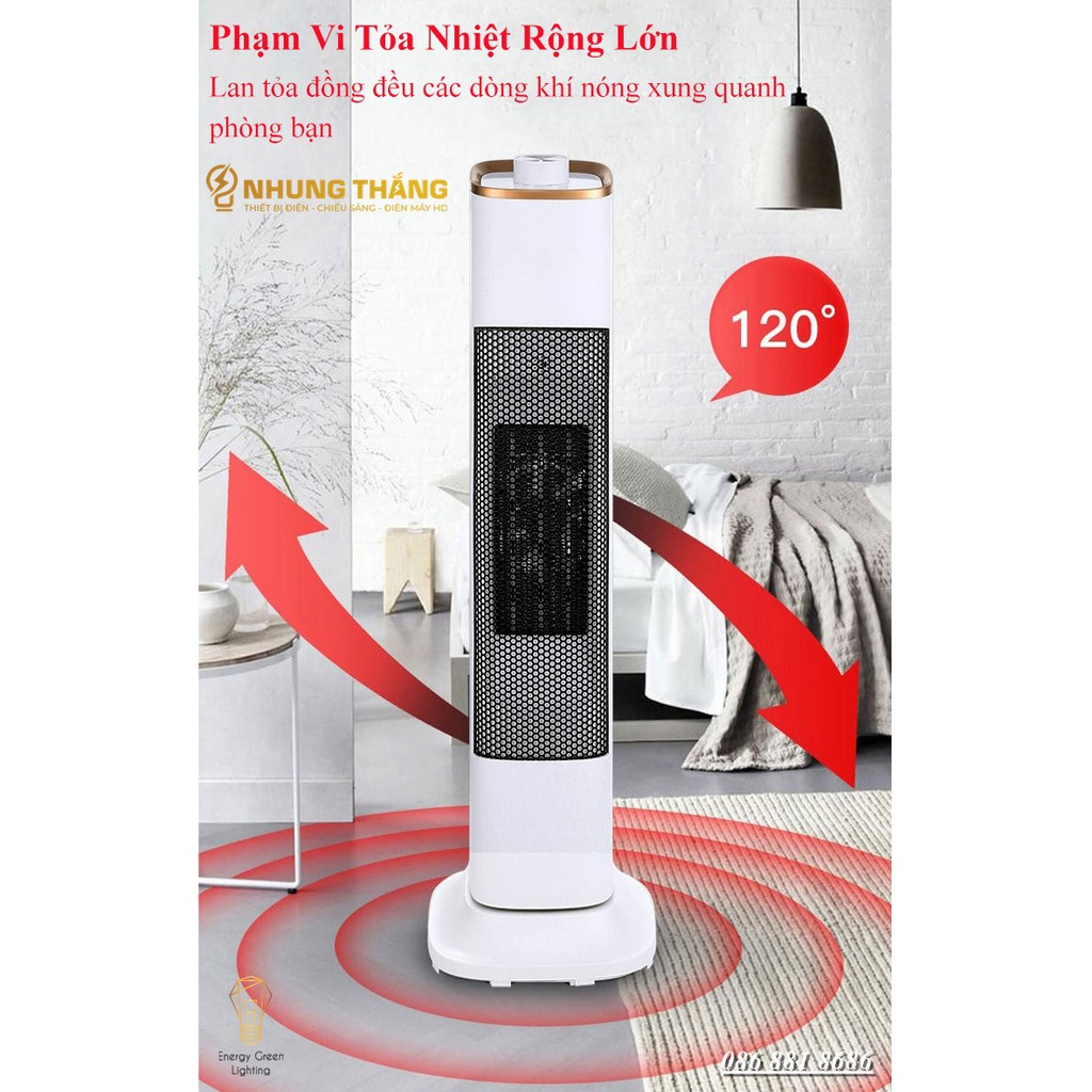 Máy Sưởi Cây HHN2202 Quạt Sưởi Để Sàn - Công Nghệ Sưởi Gốm PTC - Làm Nóng Nhanh - Hẹn Giờ Tắt -Chế Độ Quay Tỏa Nhiệt Đều