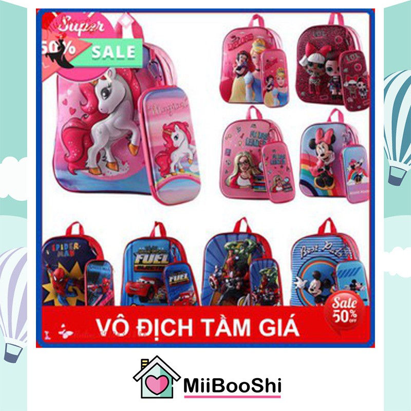 Balo 3d kèm hộp bút cho bé hình các nhân vật hoạt hình Giá Tận Kho