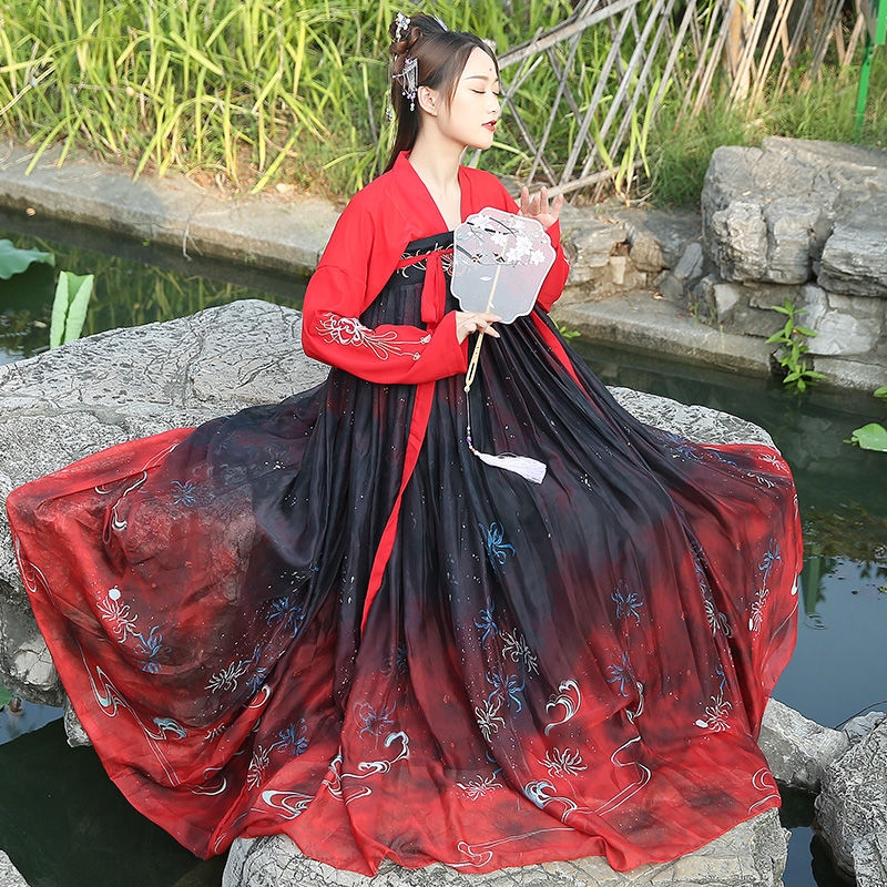 Đầm Hán Phục phong cách Trung Hoa tay áo rộng họa tiết hoa lá chính hãng dành cho nữ sinh mặc hàng ngày | BigBuy360 - bigbuy360.vn