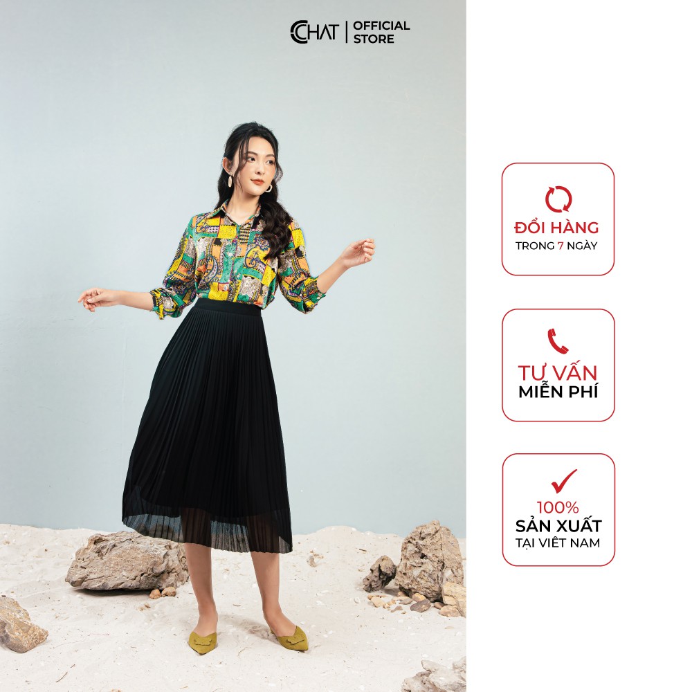Chân váy xoè dập ly thẳng CCHAT